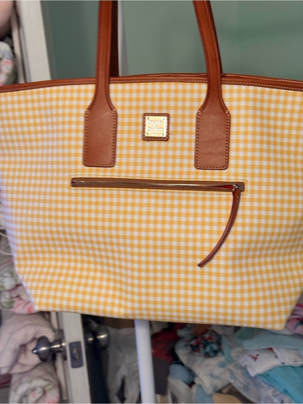 Dooney & Bourke Coated Cotton
Gingham Large Tote-yellow
